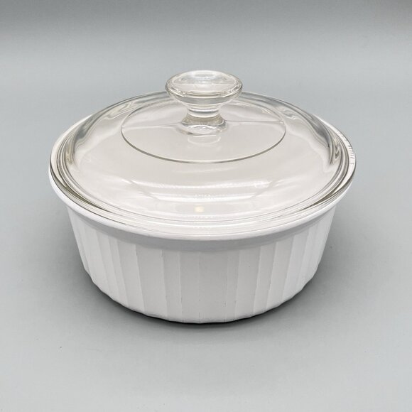 Corning F-5-B 1.6 Liter French White Pyroceram Round Casserole Dish & Pyrex Lid - Picture 1 of 7